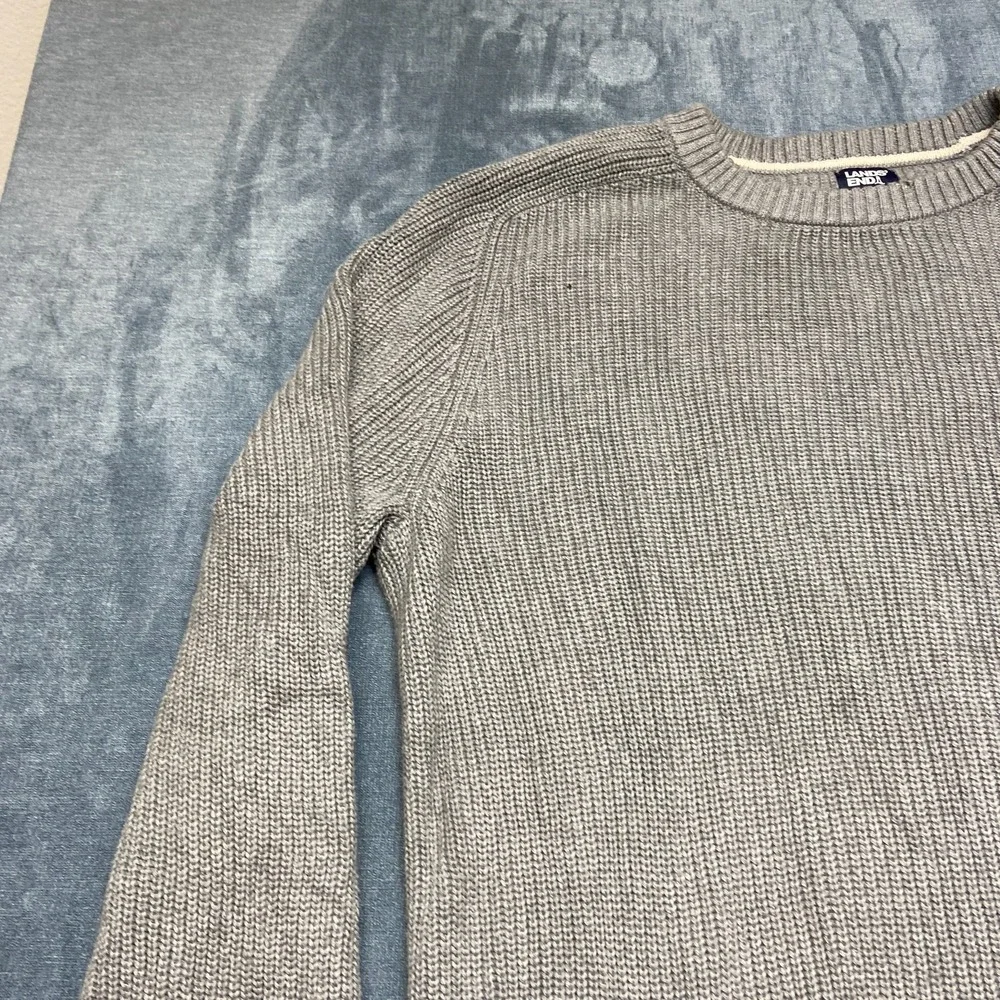 Lands' End Drifter Sweater Mens 2XL Gray Shaker Stitch Knit Cotton Raglan Sleeve